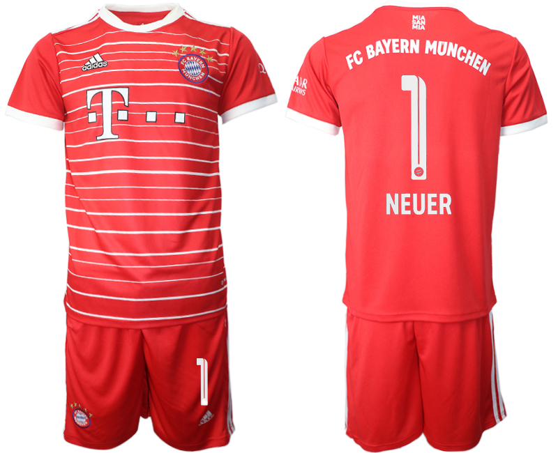 Men 2022-2023 Club Bayern Munich home Red #1 Adidas Soccer Jersey->bayern munich jersey->Soccer Club Jersey